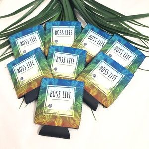 25 BOSS LIFE koozie Palm tree advertising promoting business drink cocktail